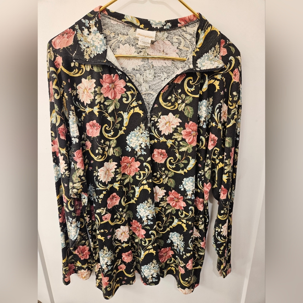 Vintage - Incognito Floral Top w Zipper - Size L- NWOT